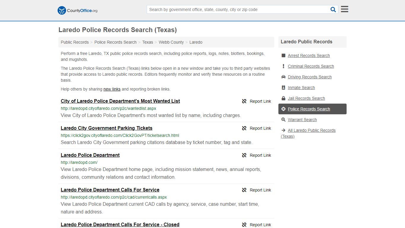 Laredo Police Records Search (Texas) - County Office